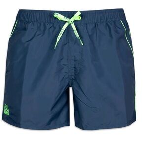 Sundek Boys Navy Swim Trunks with Bright Green Trim. Size 14